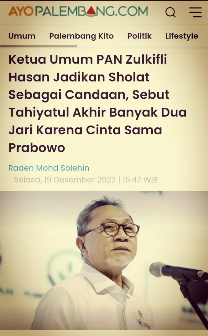 
 Nistakan Agama Islam, Forum Umat Islam Bersatu Laporkan Zulkifli Hasan ke Polisi