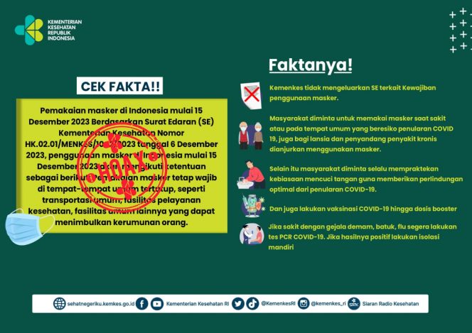 
 Hoaks! Kemenkes Bantah Keluarkan Surat Edaran Wajib Masker
