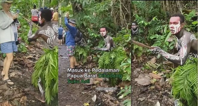 
 Viral turis asing dihadang suku asli Papua Barat (Foto: Instagram @indoflashlight)