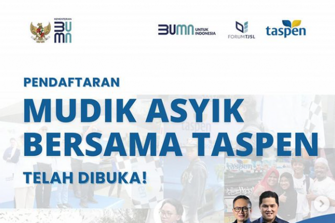 
 PT Taspen (Persero) menggelar program mudik gratis bertajuk 'Mudik Asyik Bersama Taspen 2024' yang terbuka untuk masyarakat umum.