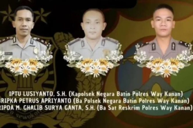 
 Tiga Polisi Tewas dalam Penggerebekan Judi Sabung Ayam di Way Kanan